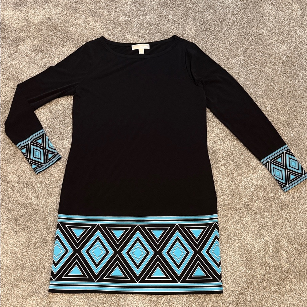 Michael Kors Black Dress with Blue Geometric Design